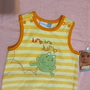 Vitamins Baby Yellow and Green Romper with Orange Accents